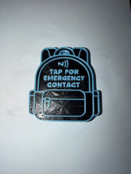 NFC Emergency Contact Backpack Tag - dual color 3D print with tap-to-view NFC chip