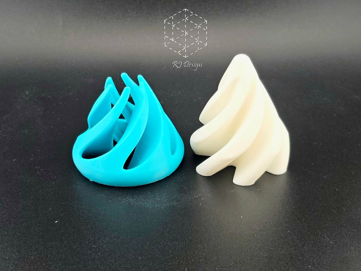 Turquoise outer shell and white inner core shown separated before assembly